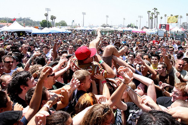 Mark Adkins of Guttermouth gets into the crowd during a recent Warped Tour.