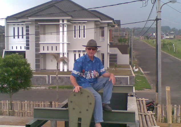 Fred Coblyn, sitting atop his homemade wave machine.