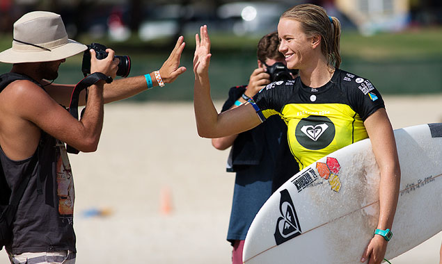 Bianca Buitendag high-fives a photographer that's now allowed to do what he wants with that photo. Photo Matt Dunbar