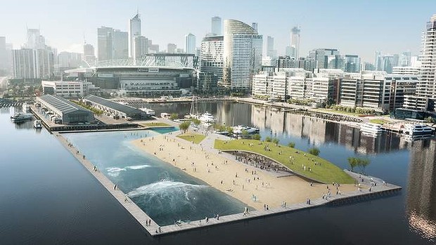 An artist's impression of the floating wave pool. Source: Damian Rogers Architecture, Arup and Squint/Opera