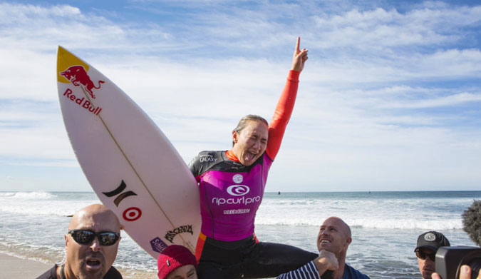 Although Carissa Moore didn't win the World Title, at victory at home is more than satisfying. Photo: ASP