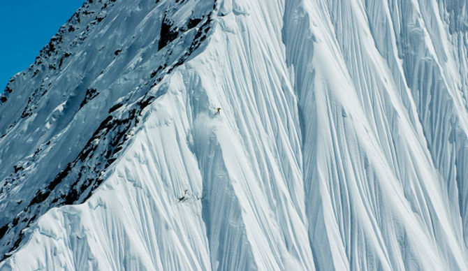 The Shangri-La spine wall–the line of a lifetime for Jeremy Jones in TGR's Higher. Photo: Andrew Miller