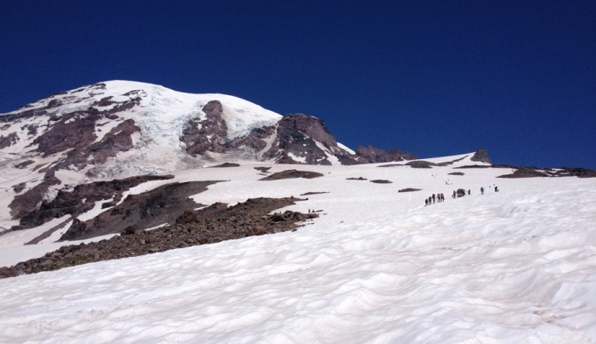 Corn snow is the target of those who hike to Camp Muir every summer to get their skiing fix. Photo: Courtesy of Ian Bolliger