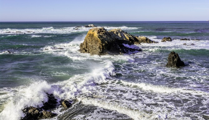 Off shore heavy cross and rip tides are in sync with the King tide, on the California Central Coast.