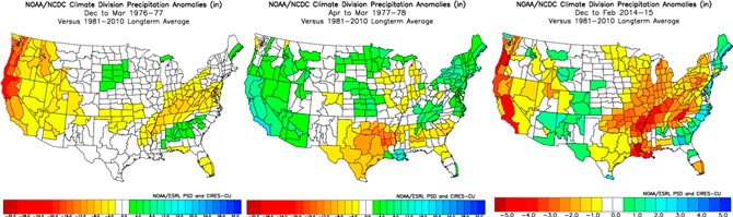 Bryan Allegretto: "A lot of being made of the California drought, which is as bad as any we have seen in modern times, but is amplified by a news media( and others) hungry to spread a missive of mayhem that refuses to acknowledge similar set ups and responses in the weather and climate to what we see now. Nothing is ever exactly alike, but once again, after taking a break after November, the enso couplet of the late 1970s is coming front and center." 