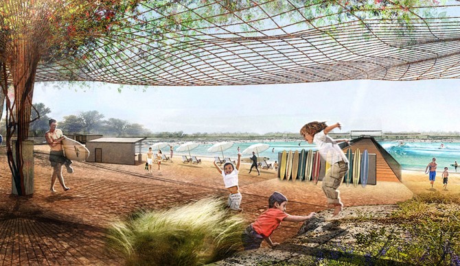 Architect’s rendering of NLand Surf Park, opening in Austin, Texas in 2016 Photo: Courtesy of NLand Surf Park