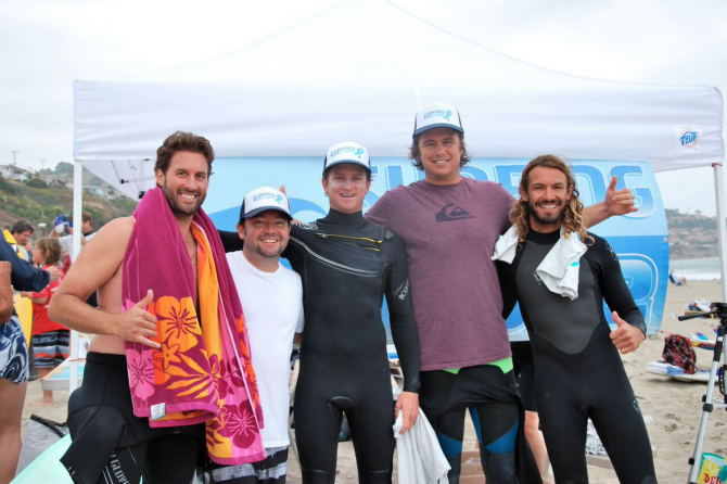 Alex Grey and Reef McCintosh with the crew at the 2013 Surfing4aCure relay. 