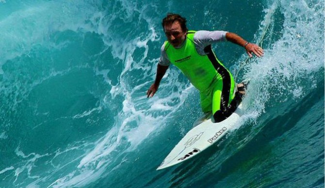 He charges throughout Indo, trains like a machine, and is vying for the first ever ISA World Adaptive Surfing Championship. Not bad for a guy with one leg.  