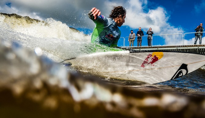 Leonardo Fioravanti performs during qualifying session of Red Bull Unleashed in Surf Snowdonia, United Kingdom, on September 18, 2015