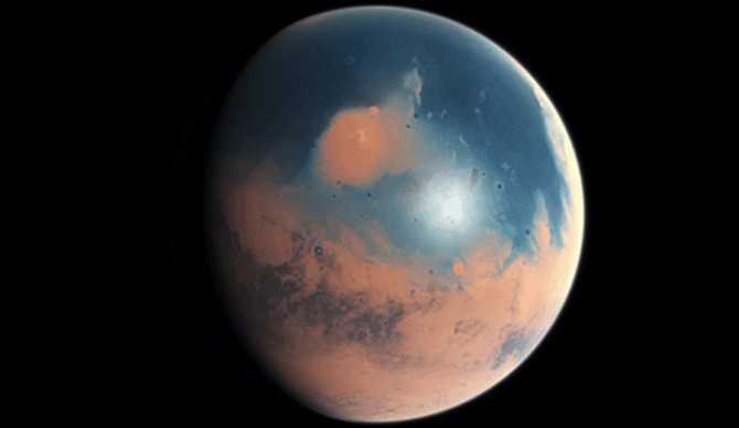 An artist’s rendering of Mars four billion years ago (M. Kornmesser / ESO)