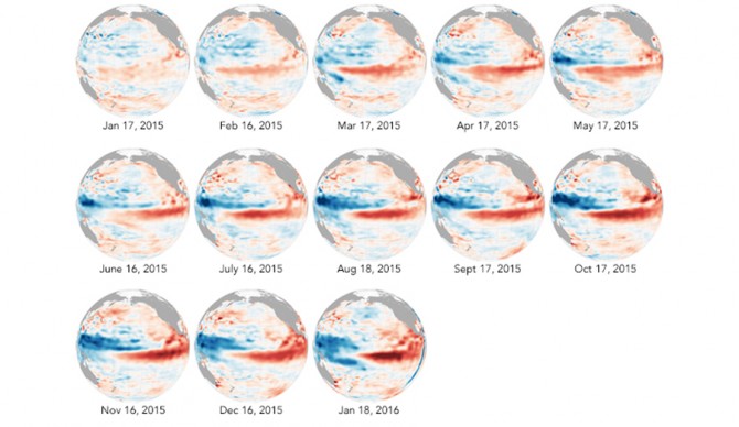 12-month readings from NASA's Jason-2 satellite. 