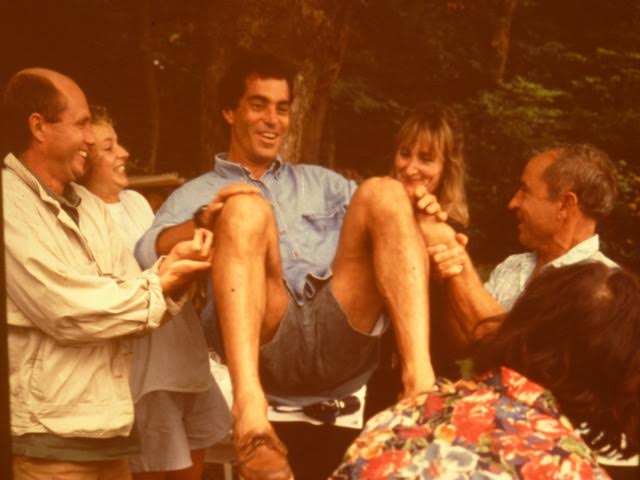 The Garms Family in Guethary, France with Philippe in the center and Patagonia Founder Yvon Chouinard on the far right.