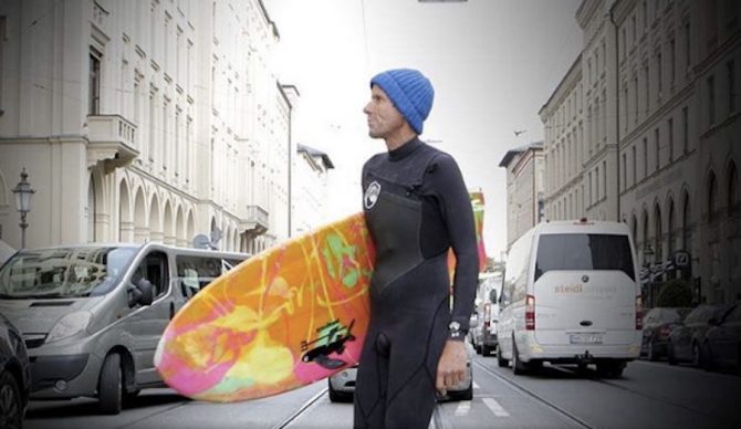 Mike D about to go river surfing in Munich. Photo: @miked/Instagram