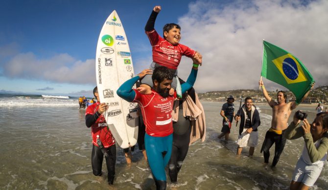 Davi Texeira just after winning the AS-5 Assist Division Final heat. Photo: ISA/Sean Evans