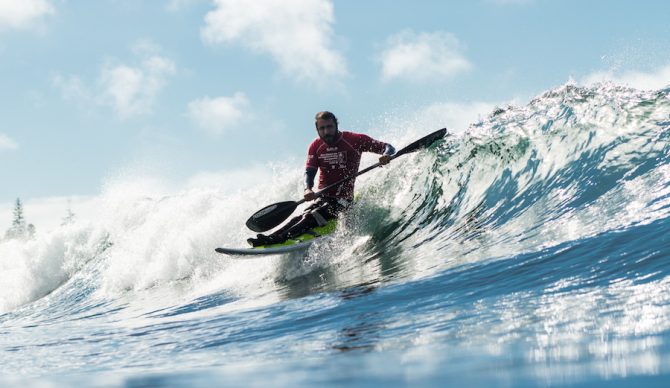 Felipe Lima from Brazil dropping in one one of the steeper waves in the AS-3 Upright Division Final. Photo: ISA/Chris Grant