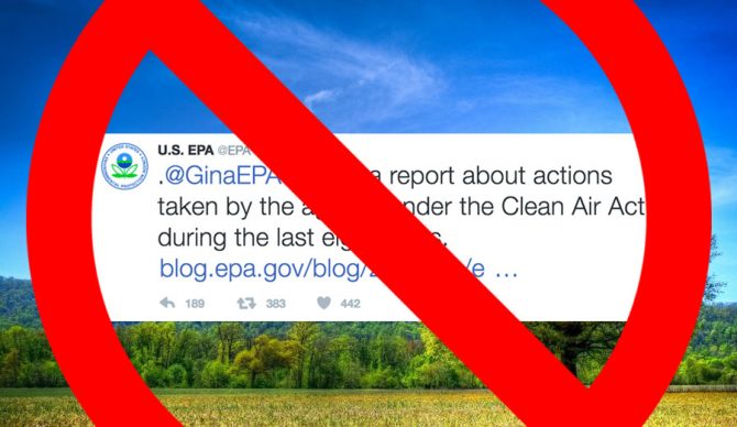 This is the most recent tweet from the EPA, dated January 19, 2017. Images: EPA