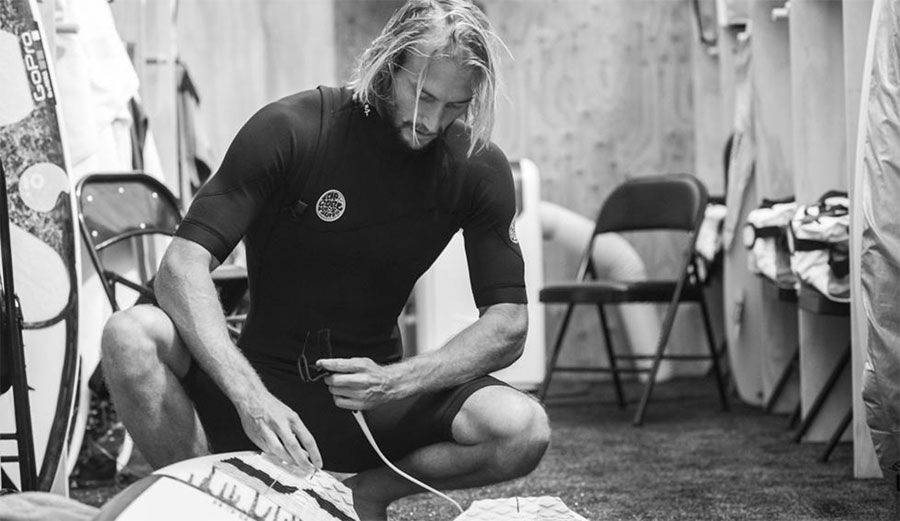 Owen Wright prepping his gear. Will we see him as a wildcard for the 2017 season? Photo: WSL