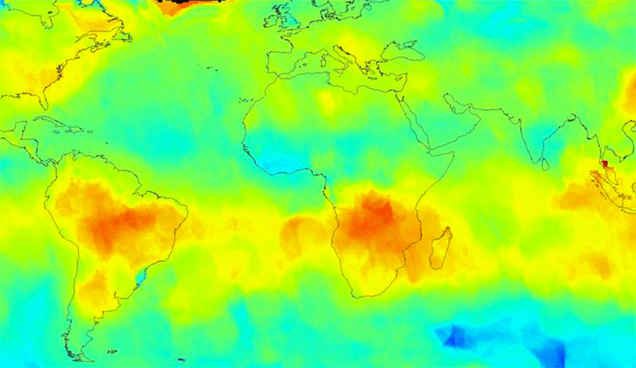 Average carbon dioxide concentrations, Oct. 1 - Nov. 11, 2014, measured by the Orbiting Carbon Observatory-2 satellite. Photo: NASA