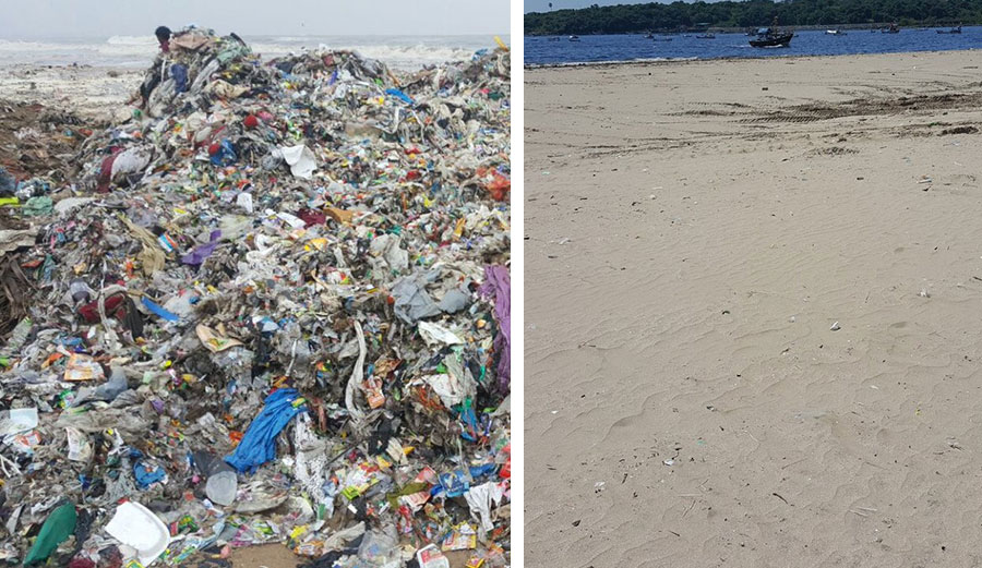 Versova beach before and after.