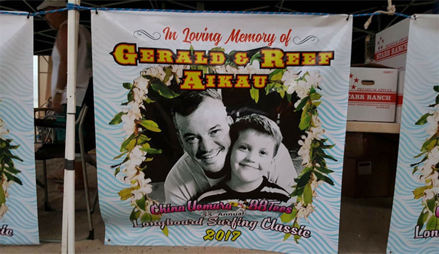 The banner features an image of Gerald and his son Reef.