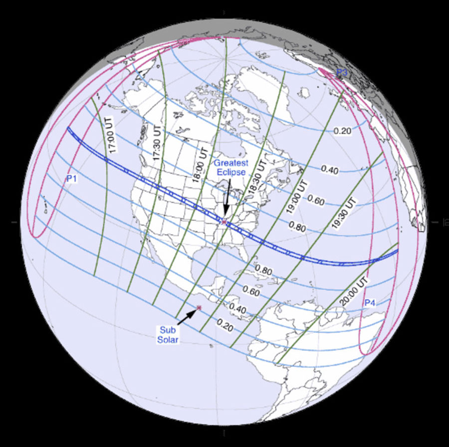 The path of the eclipse on August 21. Image: NASA