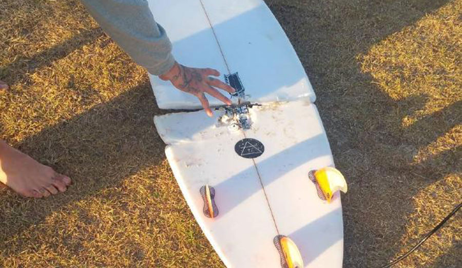 McGrath's board was snapped in half. Image: News.com.au