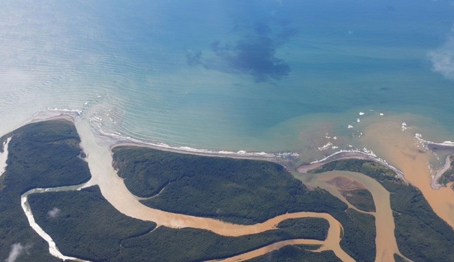 Salt flows down rivers to the ocean.