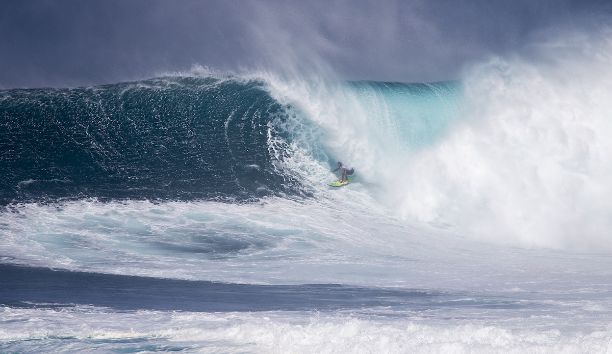 Billy Kemper emerges from the tube. Photo: WSL/Morris