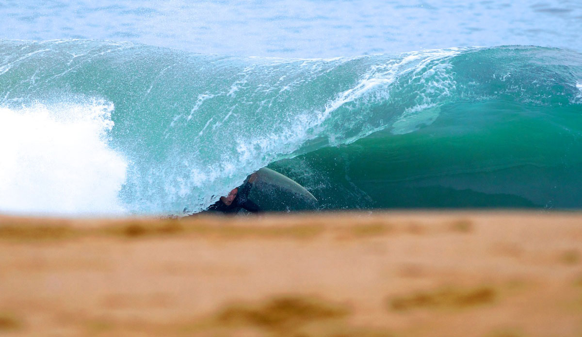 If you can just see a wave breaking above the steep bank from across the beach, you can bet it\'s close to a stand-up barrel. As heavy but breaking closer to shore and in shallower water, sometimes those can be more treacherous than the 25-footers. Photo: <a href=\"http://www.driftwoodfoto.com/\">Benjamin Ginsberg</a>