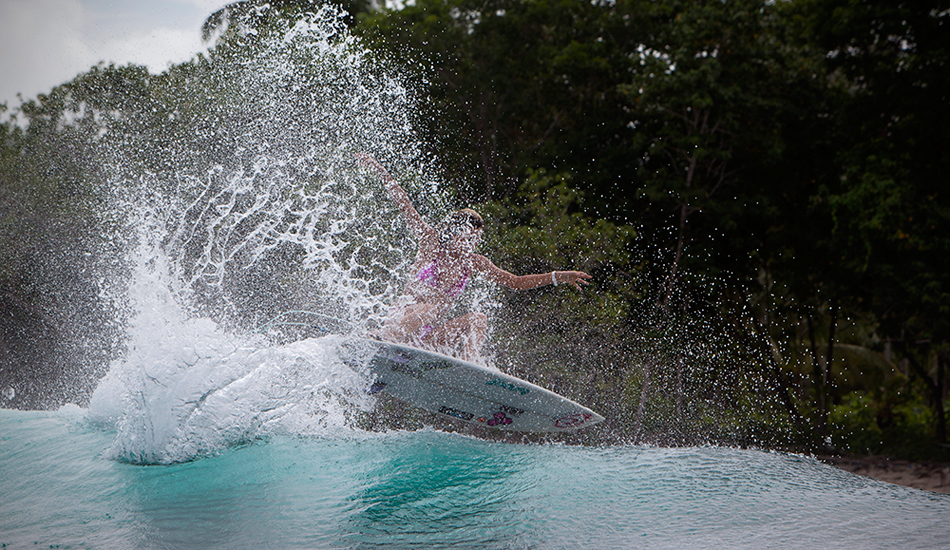 Tearing a wave in Indonesia to pieces. Photo: <a href=\"http://clareplueckhahn.com.au/\" target=_blank>Clare Plueckhahn</a>.