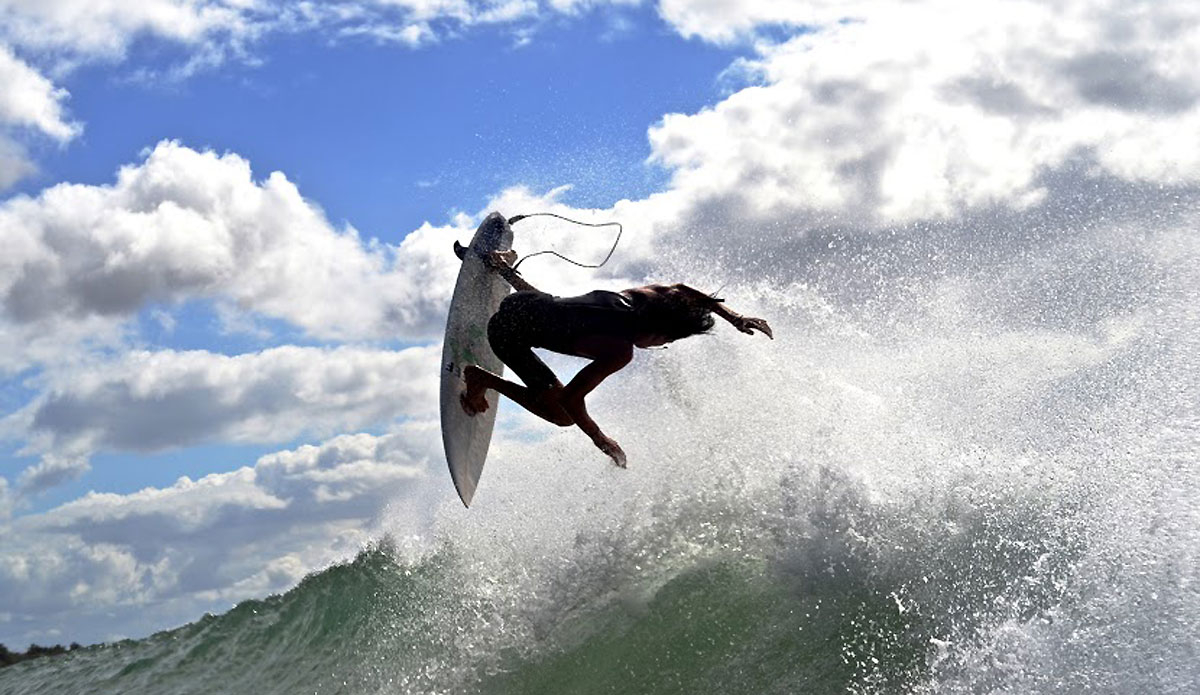 Hayden Cervi dangerously throwing his fins at the tourists of Noosa. Photo: <a href=\"http://instagram.com/alexbenaud\">Alex Benaud