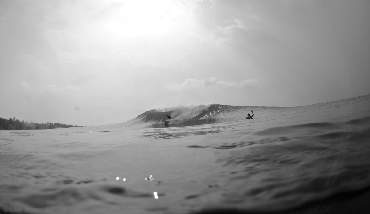 Our friend Andy Schwartz let us in on a few of Sumatra’s secrets. It’s always a relief to see a friendly face from home no matter how far away you are. Here we are paddling out to absolute perfection, a wave which we shared for an hour and a half with no one else out but us three. It’s times like these that make the travel all that more worth it. Andy pulling in, much to the delight of Hayden and myself. Photo: <a href=\"http://www.instagram.com/alexbenaud\">@AlexBenaud</a>