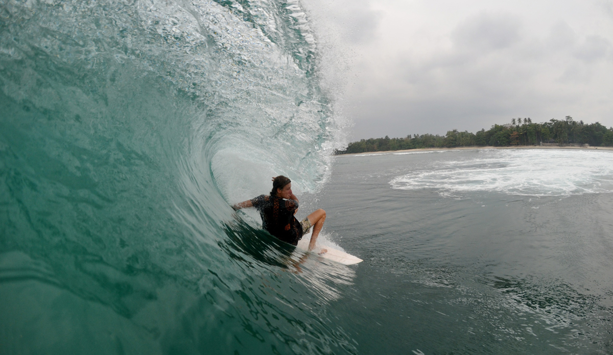 This wave was just one of those beautiful creations by Mother Nature. Here is Hayden getting experimental despite the shallow and sharp reef that lays beneath. Photo: <a href=\"http://www.instagram.com/alexbenaud\">@AlexBenaud</a>