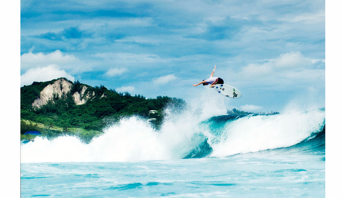 French surf professional Marc Lacomare in paradisiacal Barbados. Photo: <a href=\"https://instagram.com/alexlaurelphotographie\">Alex Laurel</a>