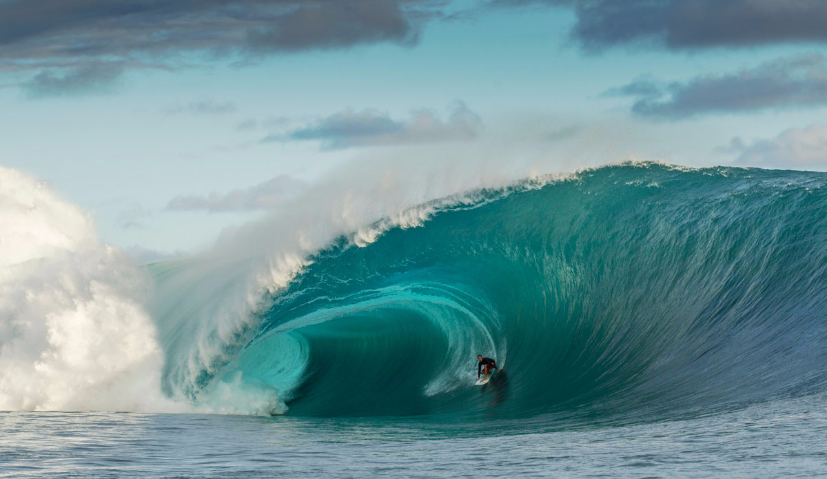 French surf professional Marc Lacomare inside a ridiculously large barrel. Photo: <a href=\"https://instagram.com/alexlaurelphotographie\">Alex Laurel</a>