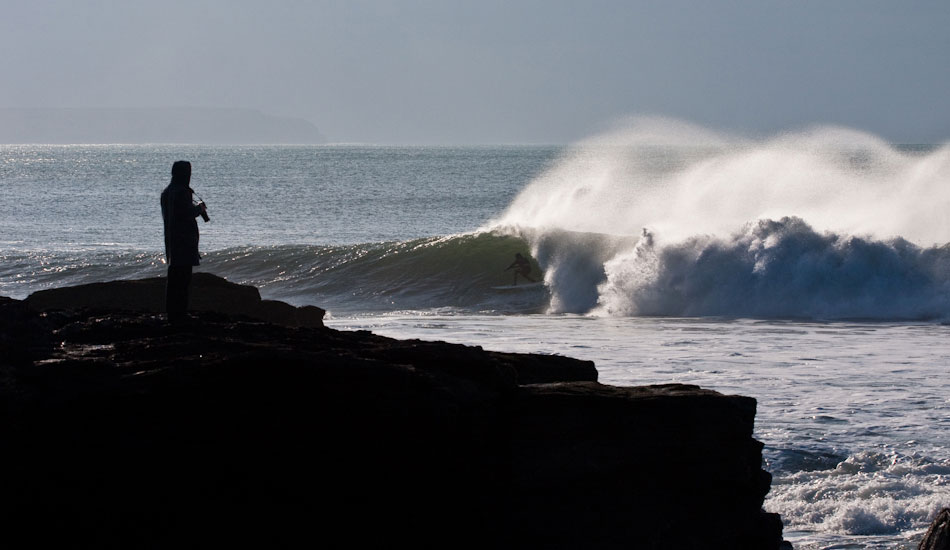 Cornwall\'s famous Porthleven reef. It rarely gets good, but it\'s always worth the wait. This is Ben Skinner at the end of a twelve shot sequence. He\'s a world class longboarder, but on this day swapped for something smaller to maximize the tunneling potential. 