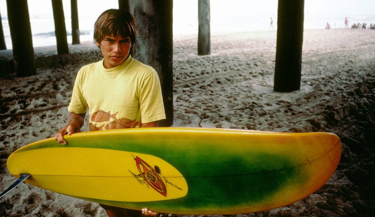 Reno Abellira, Huntington Beach contest 1969 with one of his Brewer kick nose boards. Image: <a href=\"http://www.artbrewer.com/\" target=\"_blank\">Brewer</a>