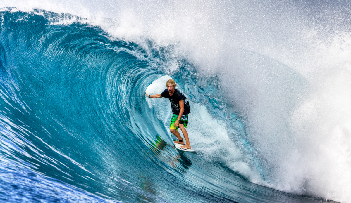 John Florence at Bank Vaults in the Mentawais, Indonesia. This was a 2009 cover for Surfer Magazine. Image: <a href=\"http://www.artbrewer.com/\" target=\"_blank\">Brewer</a>