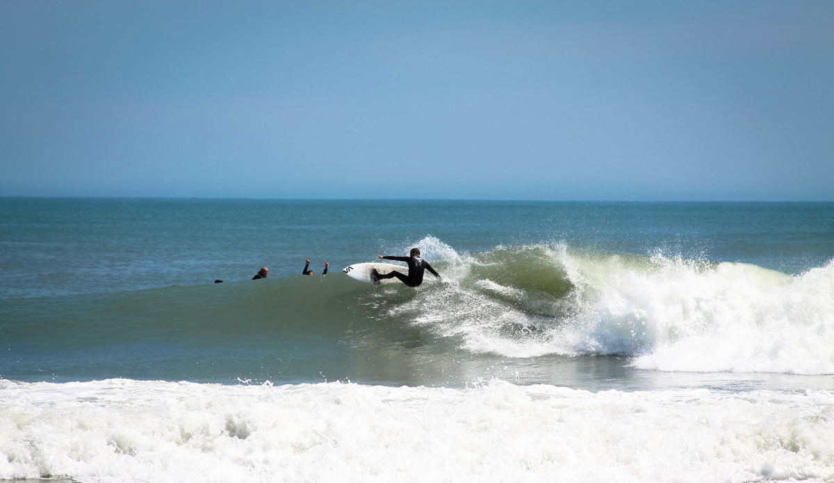 The start of Sterling King stylishly ruling with his signature hand-drag forehand hook. Photo: John Streit