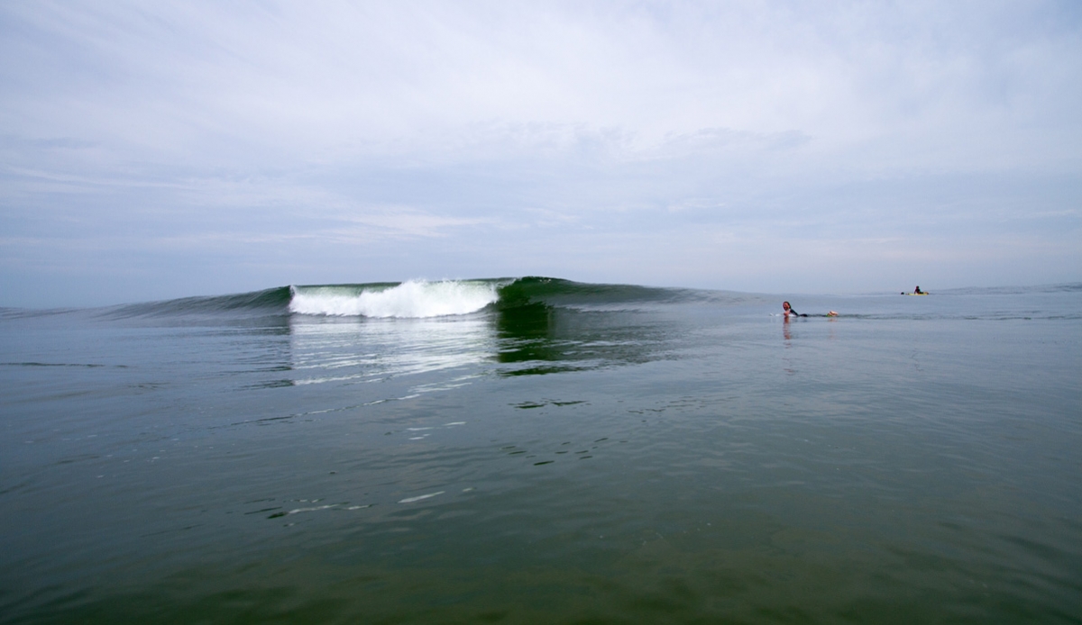 Clay Pollioni looking at me in disbelief that there are actually waves here in July. Photo: <a href=\"http://bencurriephoto.zenfolio.com/\">Ben Currie</a>