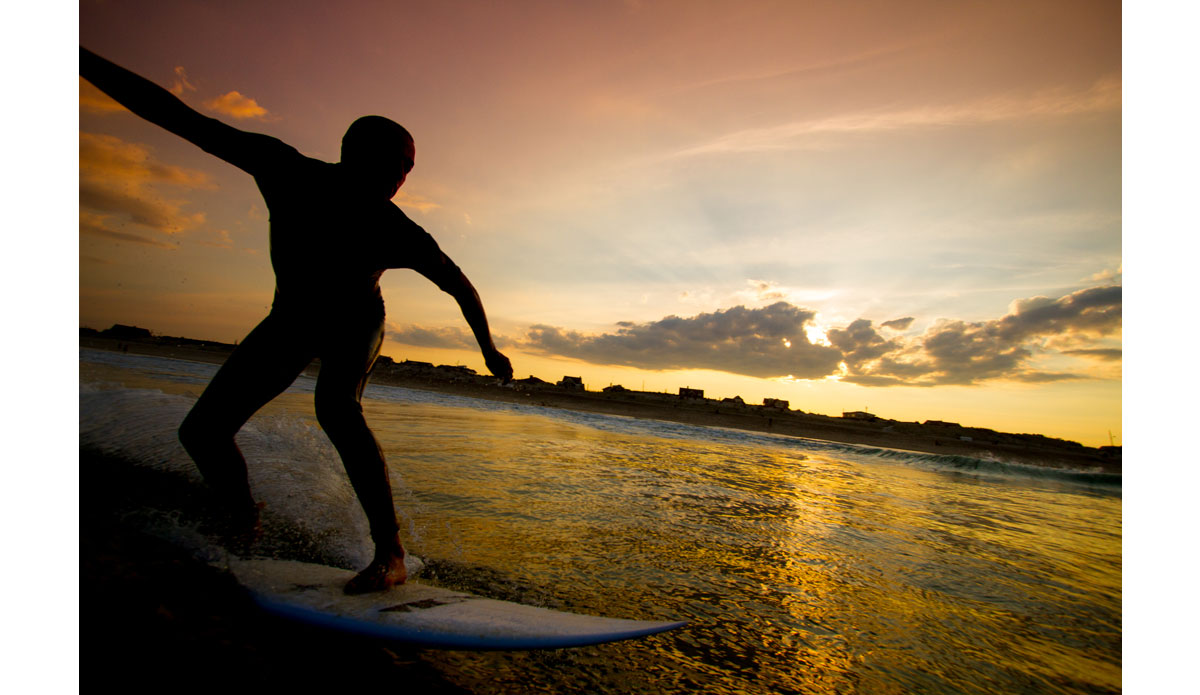 Best day of surf that I got to shoot in. 3-4 foot and absolutely perfect. The sunset was out of this world. I couldn\'t wait to get home and view the shots. Joe Risen setting up for a roundhouse into the sunset. Photo: <a href=\"http://bencurriephoto.zenfolio.com/\">Ben Currie</a>