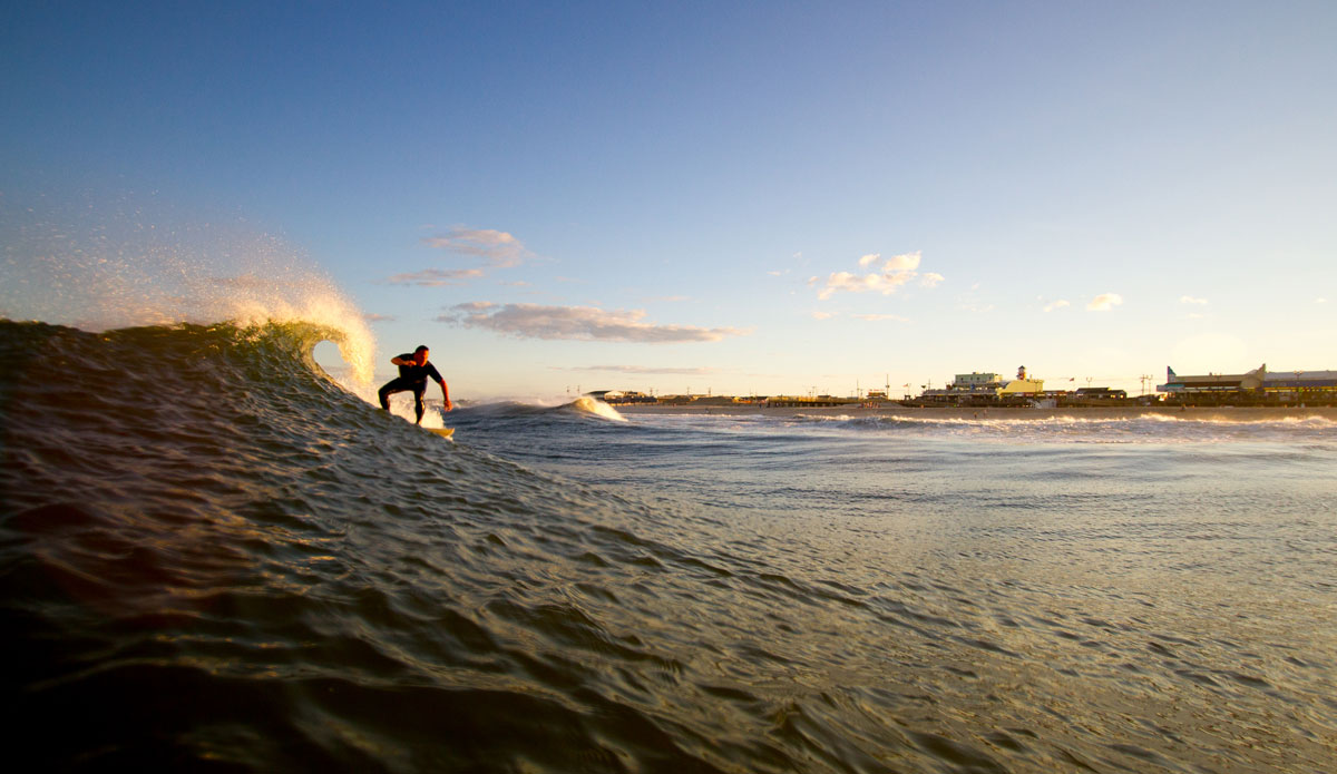 Here\'s Rob Cloupe during Hurricane Arthur looking for a section to unload his raw power onto. Photo: <a href=\"http://bencurriephoto.zenfolio.com/\">Ben Currie</a>