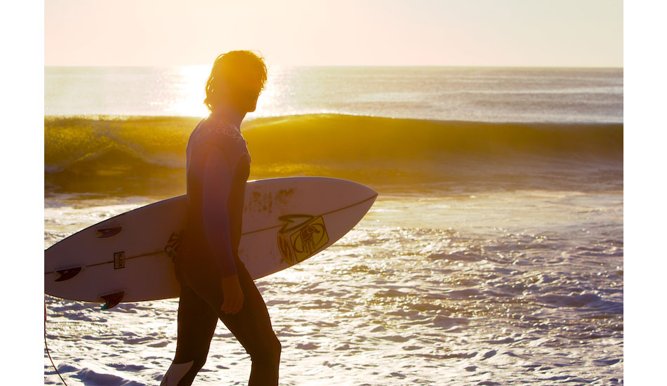 This is Clay Pollioni walking into the golden light for a warm up session before the aerial clinic he\'s going to put on for his Shaper Robert Weiner of Roberts Surfboards who joined us all for some NJ fun. Photo: <a href=\"http://bencurriephoto.zenfolio.com/\">Ben Currie</a>