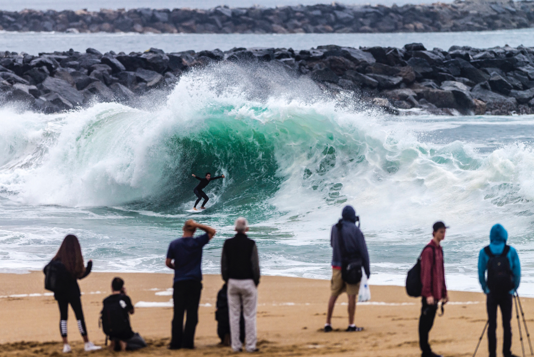 Nolan Rapoza negotiating some backwash. Photo: Ben Ginsberg