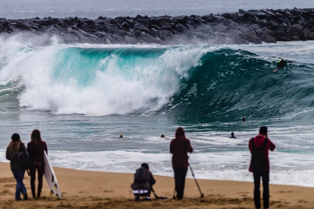 A surfer crests the shoulder of a closeout set. Photo: Ben Ginsberg