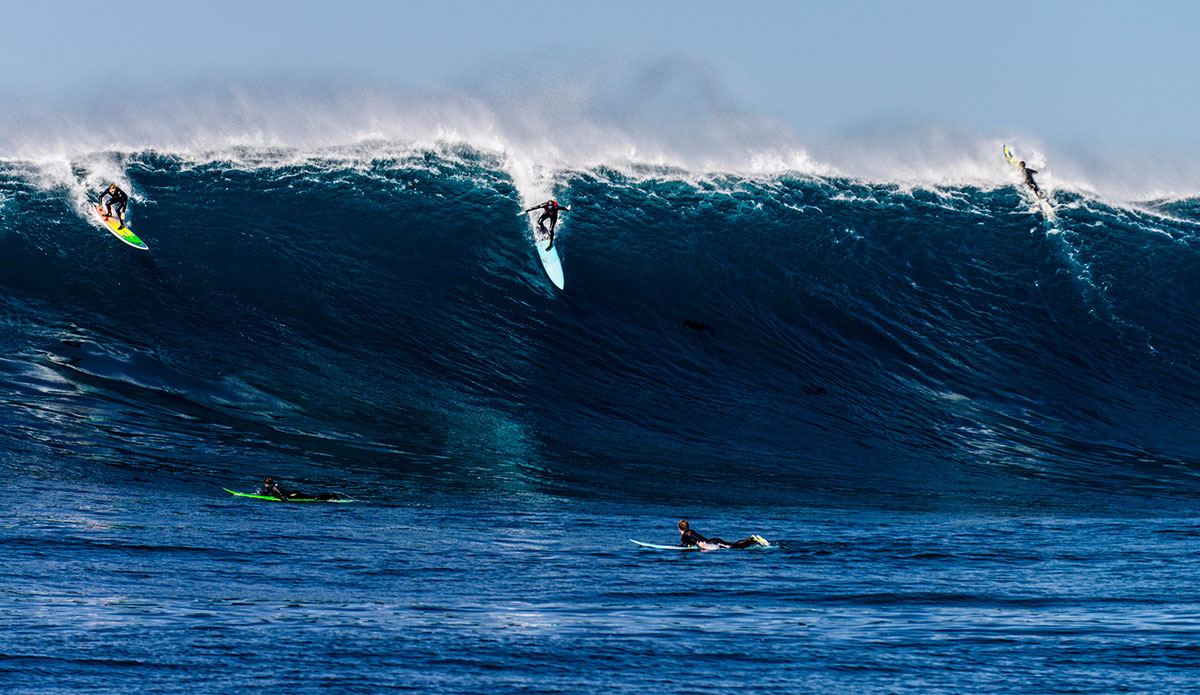 Nic Lyon points one down a very big face. Photo: <a href=\"http://www.driftwoodfoto.com/\">Ben Ginsberg</a>