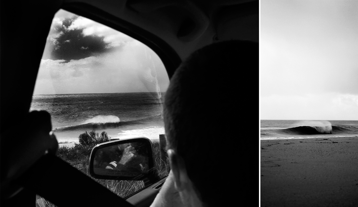 The beach break was nice to able able to check from the car. Adam contemplates which bar to set up camp on. Photo: <a href=\"http://mattkleiner.4ormat.com/\">Matt Kleiner</a>