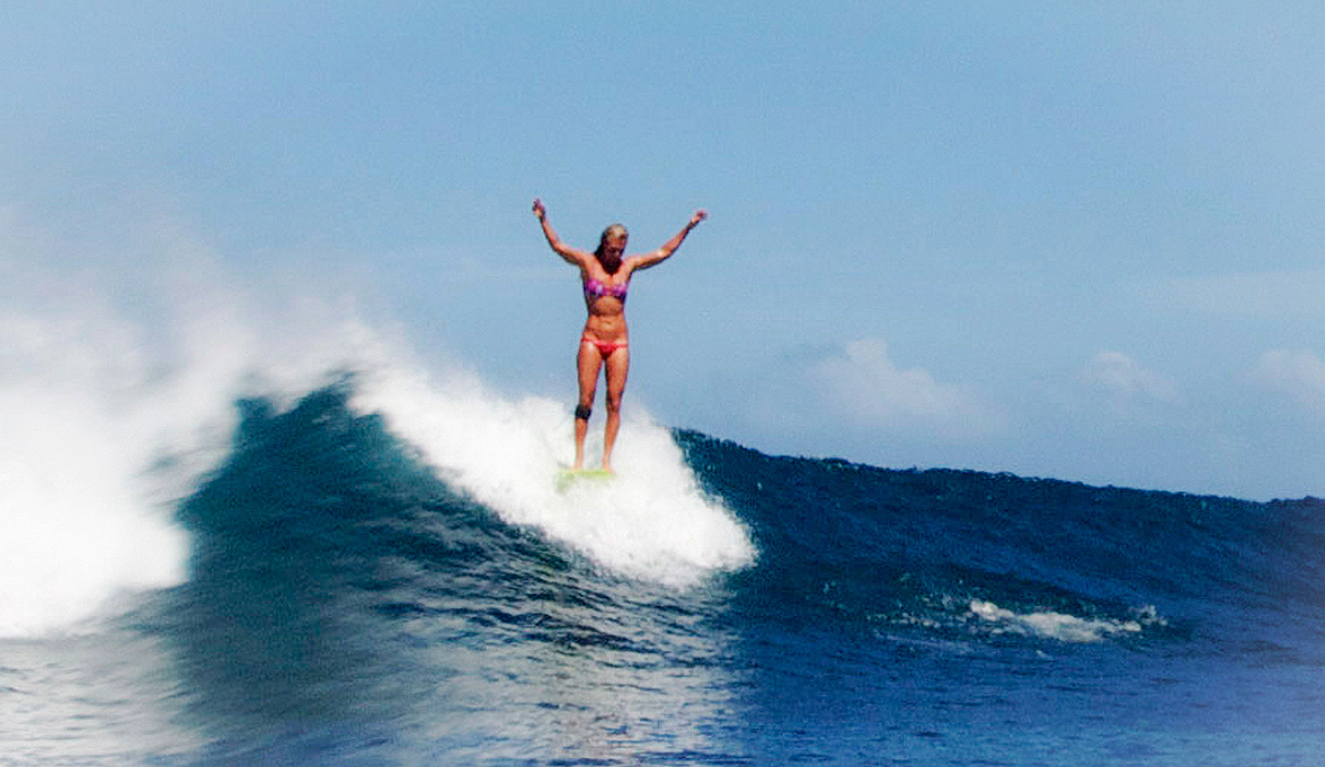 Here\'s my friend Mary Schmader, again in a vintage watershot I took at Wilderness, Puerto Rico.  We were so stoked to get this shot and I remember it was my first \"art\" sale, which now hangs in the iconic Tortuga\'s Lie, restaurant in Nagshead, NC. Photo: Chrissy Swain