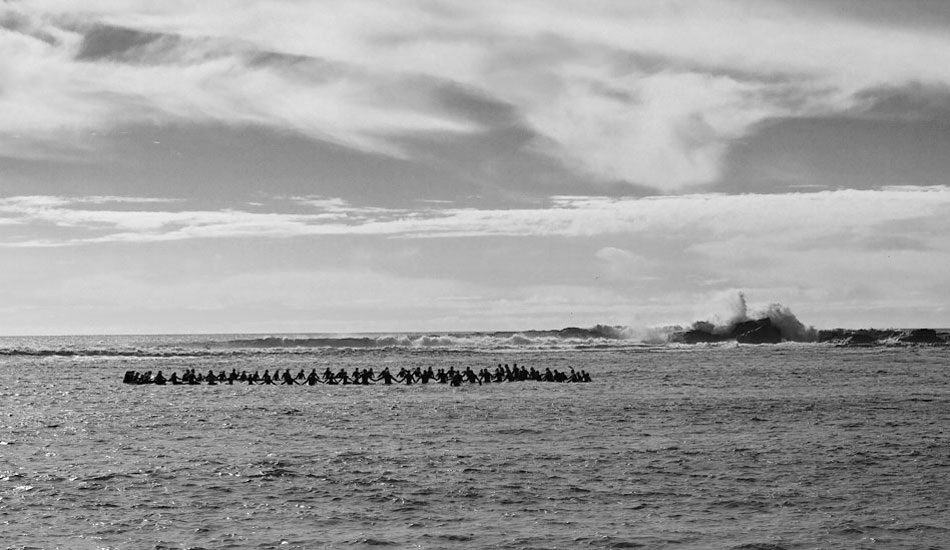 There was a little bit of swell in the water. The bone yard taking a direct hit as the prayer circle floats by. Photo: <a href=\"http://instagram.com/migdailphoto\">Seth Migdail</a> from <a href=\"http://www.theinertia.com/gallery/game-on-2013-mavericks-invitational-opening-ceremonies/\" target=\"_blank\">Game On! 2013 Mavericks Invitational Opening Ceremonies</a>