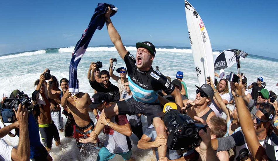 Mick Fanning moments after hearing he got the 9.7 that solidified his status as world champ. Photo: <a href=\"http://mattdunbar.com.au/\">Matt Dunbar</a> from <a href=\"http://www.theinertia.com/surf/the-final-day-of-the-billabong-pipe-masters/\" target=\"_blank\">The Epic Finale of the 2013 Billabong Pipe Masters</a>